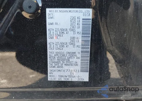 2018 Nissan Rogue Sl from USA, damaged, VIN 5N1AT2MV7JC778921
